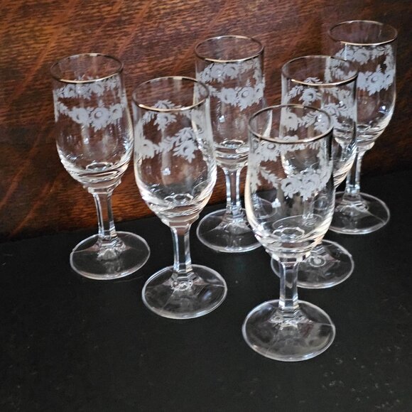6 Johann Haviland Sweetheart Rose Cordial Glasses 4.75" Bavaria silver trim roma - Picture 4 of 6